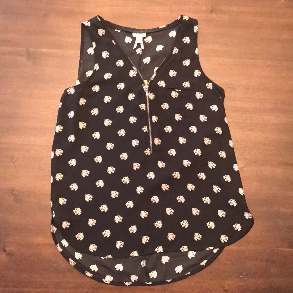V-neck sleeveless top with zipper
